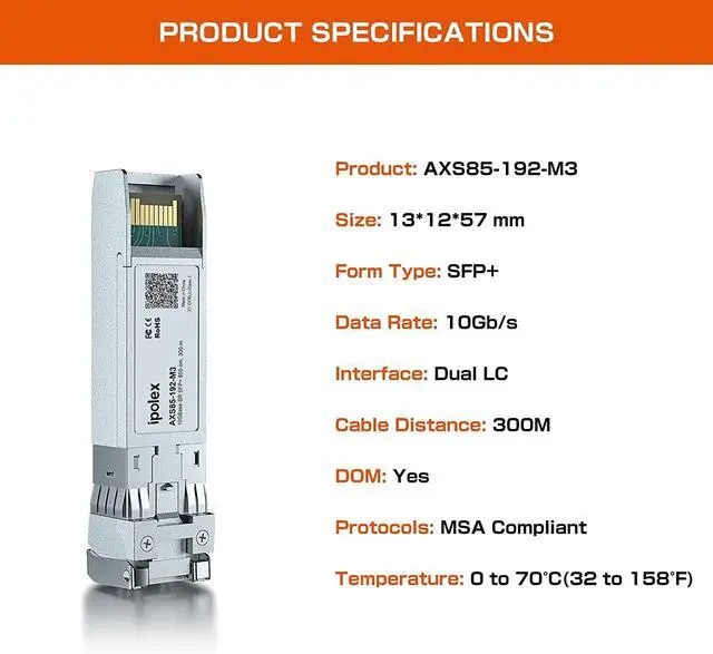 Alt view image 3 of 7 - ipolex 10Gb SFP+ Modul, Multimode SFP 850nm, 10GBase-SR SFP+ Transceiver