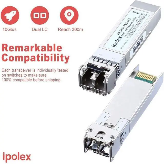 Alt view image 4 of 7 - ipolex 10Gb SFP+ Modul, Multimode SFP 850nm, 10GBase-SR SFP+ Transceiver