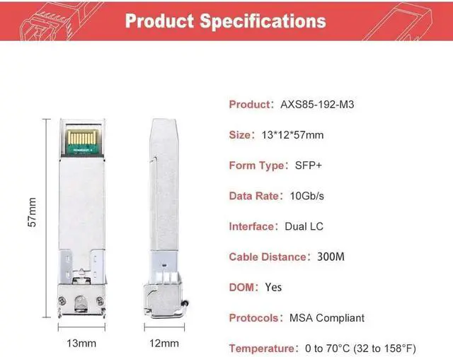 Alt view image 7 of 7 - ipolex 10Gb SFP+ Modul, Multimode SFP 850nm, 10GBase-SR SFP+ Transceiver