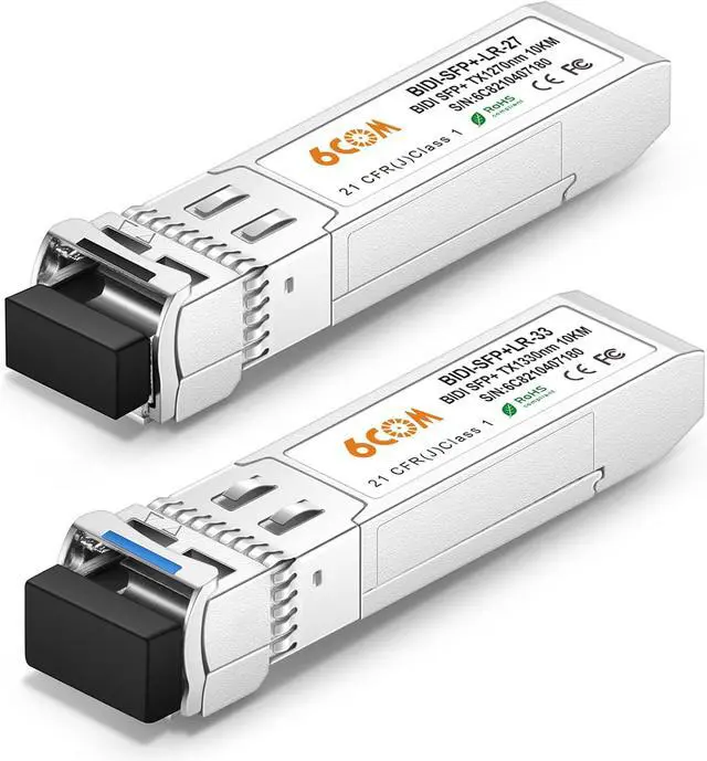 Main image of a Pair of 10G SFP+ Bidi Transceiver, 10GBase-BIDI 1270nm/1330nm SMF, up to 10km, Compatible with Cisco, Ubiquiti, Mikrotik, Netgear and Other Open Switches