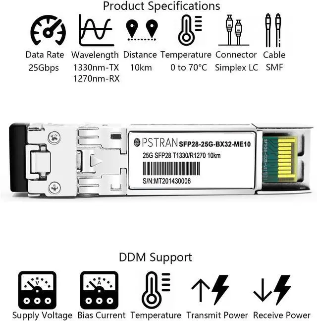 Alt view image 2 of 5 - 25GBASE-BX10 BiDi SFP28 Optical Transceiver Module Compatible with Mellanox SFP28-25G-BX 1330nm-TX/1270nm-RX 10km DOM Simplex LC SMF