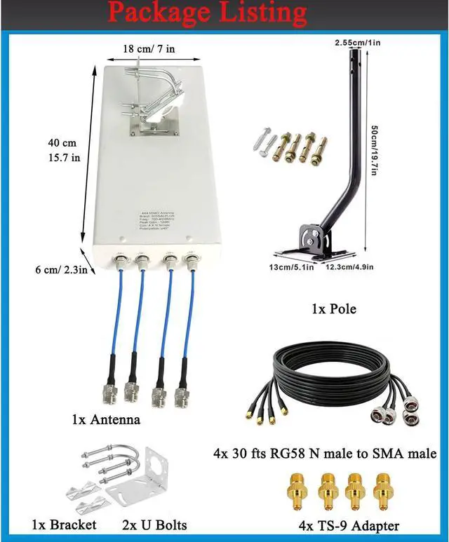 Alt view image 2 of 6 - 4x4 MIMO External Panel 5G 4G LTE Antennas/Directional Outdoor WiFi Antenna Long Range 698-4000 MHz for WiFi 5G 4G LTE Router &Hotspots(Full Kit)