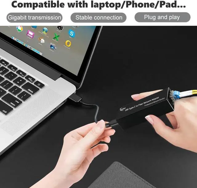 Alt view image 3 of 7 - USB 3.0 Type-C to Fiber Network Adapter, USB-C to 100/1000Base-X Open SFP Ethernet Card, Compatible with Windows Server/Windows/Linux, DC 5V