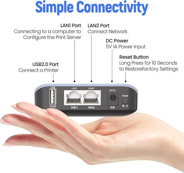 Alt view image 3 of 7 - Printer Sharing Server, Wireless USB Print Server for Windows/Mac/Linux,Support Inkjet and Laser Printers, Model LP-N110W (Blue)