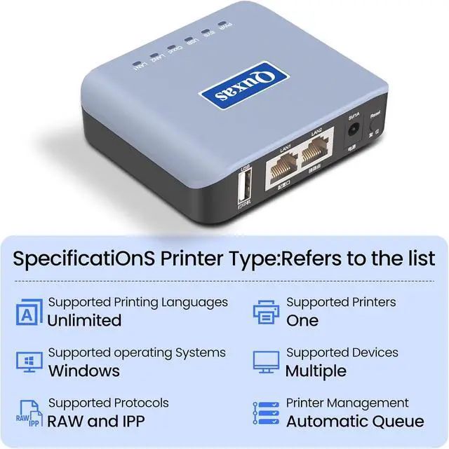 Alt view image 4 of 7 - Printer Sharing Server, Wireless USB Print Server for Windows/Mac/Linux,Support Inkjet and Laser Printers, Model LP-N110W (Blue)