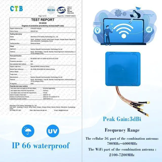 Alt view image 6 of 7 - Maswell 6 Combo 5G 4X4 MIMO WIFI7 2X2 MIMO 700-6000MHz 6 in 1 Antenna Cellular 5G 4G LTE Screw and Adhesive Mount omnidirectional Bluetooth Wimax Zigbee Antenna SMA Male RP SMA Plug Not for Boosting