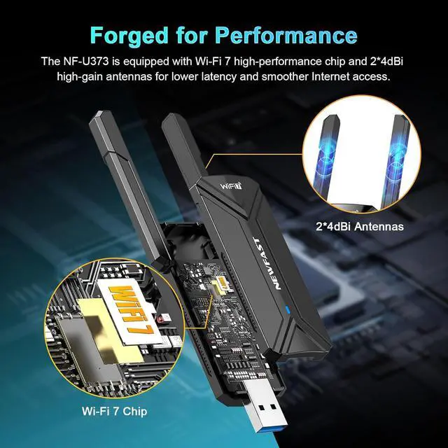 Alt view image 5 of 7 - NEWFAST BE6500 USB WiFi 7 Adapter (NF-U373), Tri-Band USB WiFi Adapter for Desktop PC Laptop,6GHz Wireless Network Adapter,4K-QAM, 160MHz, WPA3,Wireless WiFi Dongle Support Windows 11/10