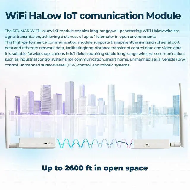 Alt view image 2 of 7 - WiFi HaLow IoT Module, WiFi Halo Bridge with 802.11ah, Long-Range Point-to-Point Transmission, Supports Ethernet & Serial Communication, Ideal for Drones, Robotics, Industrial Control & IoT Smart Home