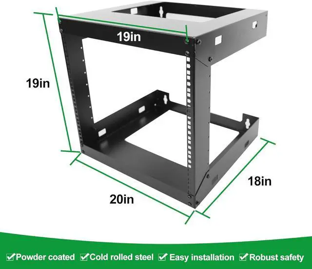 Alt view image 2 of 6 - 9U Wall Mount Open Frame 19 Inch Server Equipment Rack Wall Mountable Heavy Duty Design - Holds All Networking & AV Gear - Open Frame Includes 2 1U 12in Vented Shelves & Mounting screws (WALL RACK 9U)