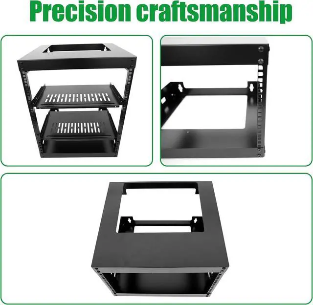 Alt view image 5 of 6 - 9U Wall Mount Open Frame 19 Inch Server Equipment Rack Wall Mountable Heavy Duty Design - Holds All Networking & AV Gear - Open Frame Includes 2 1U 12in Vented Shelves & Mounting screws (WALL RACK 9U)