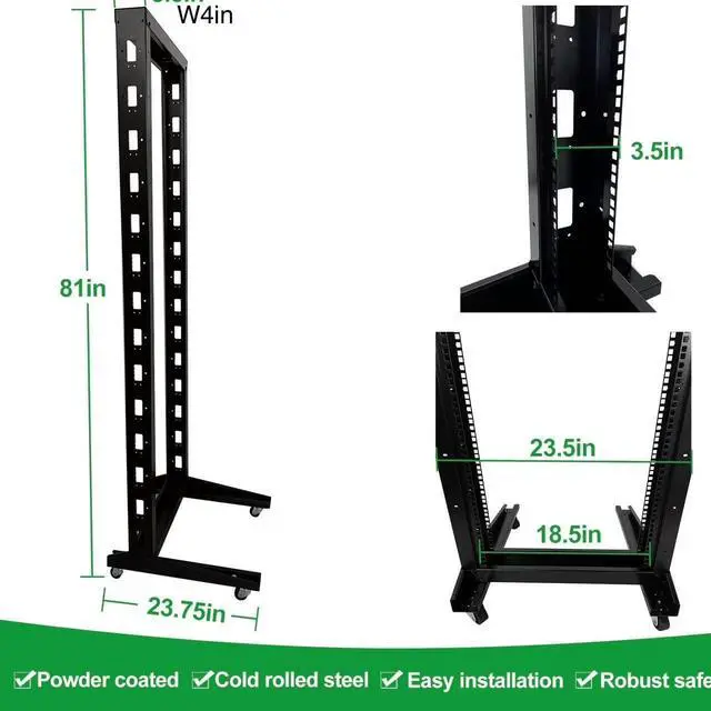 Alt view image 2 of 5 - 2 Post 42U Open Frame Server Rack 2-Post Server Rack Network Rack,with Movable castersNo Tray Included,for 19 Inch Equipment, Networking Data & IT Devices,1080lbs Weight Capacity(2P-DL-42U)