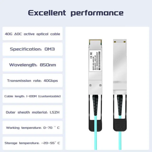 Alt view image 2 of 6 - 40G QSFP+ AOC Fiber Stacking Cable 3Meter/9.8ft - Compatible with Juniper Devices, OM3 MMF Active Direct-Attach Fiber Twinax Cable, QSFP+ to QSFP+ 40GBASE AOC Ethernet Optical Cables