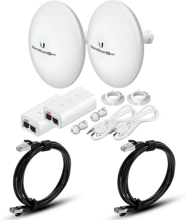 Main image of Wireless Bridge NBE-5AC-GEN2 PRE-CONFIGURED Bundle of 2 Ubiquiti NanoBeam 5AC GEN2 with 2 CAT-8 Cable - Outdoor Point-to-Point Wi-Fi Bridge, Plug and Play, 450+ Mbps Speed, 15+ km Range