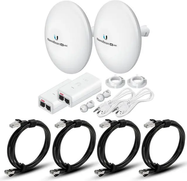 Main image of Wireless Bridge NBE-5AC-GEN2 PRE-CONFIGURED Bundle of 2 Ubiquiti NanoBeam 5AC GEN2 with 4 CAT-8 Cable - Outdoor Point-to-Point Wi-Fi Bridge, Plug and Play, 450+ Mbps Speed, 15+ km Range