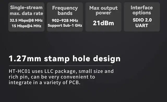 Alt view image 4 of 7 - Wi-Fi HaLow Module HT-HC01 IEEE 802.11ah Standard 902-928MHz 1-2KM Long-Range Transmission Sub 1GHz Dual Band 24GHz Wi-Fi Mesh Wireless Access IoT Low Power Consumption Device (5)