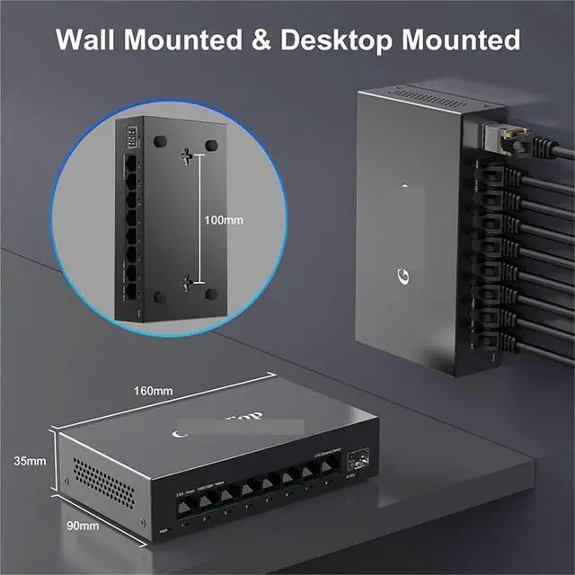 Alt view image 2 of 2 - 8 Port 2.5GbE Unmanaged Switch 2.5GBASE-T Network Switch with 10G SFP+ Port Plug &Play Fanless Homelab Ethernet Switch(US Adapter)