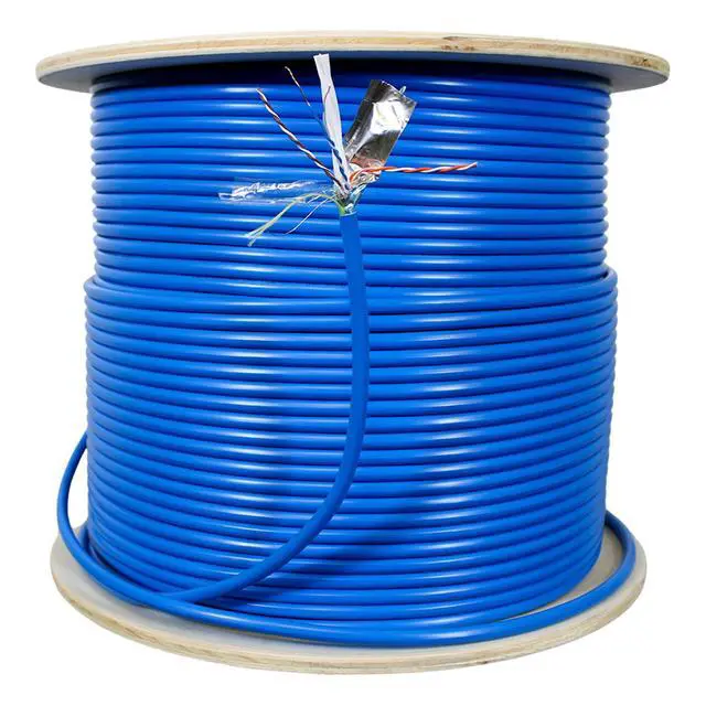 Alt view image 3 of 6 - Cat6 Plenum Cable 1000ft | ETL Listed | F/UTP Shielded Twisted Pairs | 23AWG Solid Bare Copper | 750MHz High-Speed Ethernet | Wooden Reel | Fire Retardant CMP (Cat6 Plenum Shielded, Blue, 1000ft)