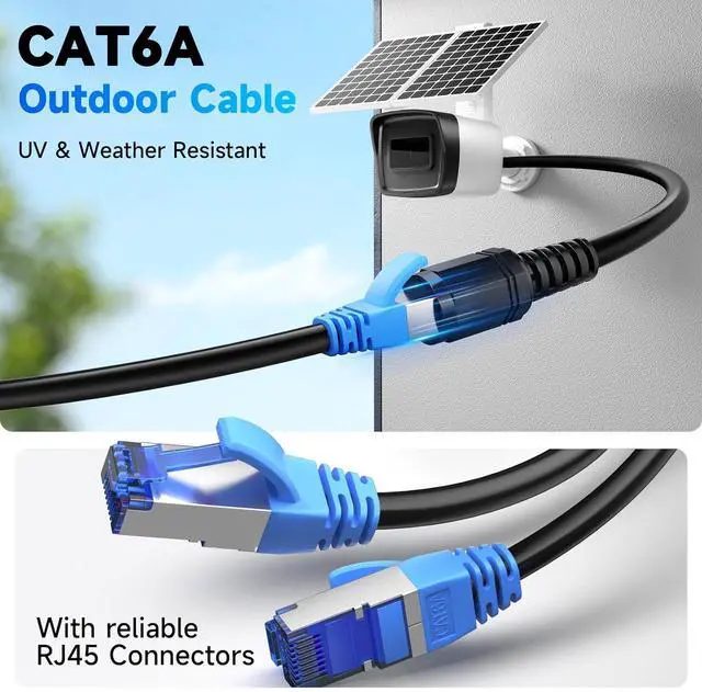 Alt view image 3 of 7 - Cat6A Outdoor Ethernet Cable 300 ft Supports POE, 23AWG 10Gbps 550MHz high-Speed CAT6A Cable, Internet Cable Direct Burial Waterproof LLDPE Jacket UTP UV Ethernet Cord with 80 Cable Ties