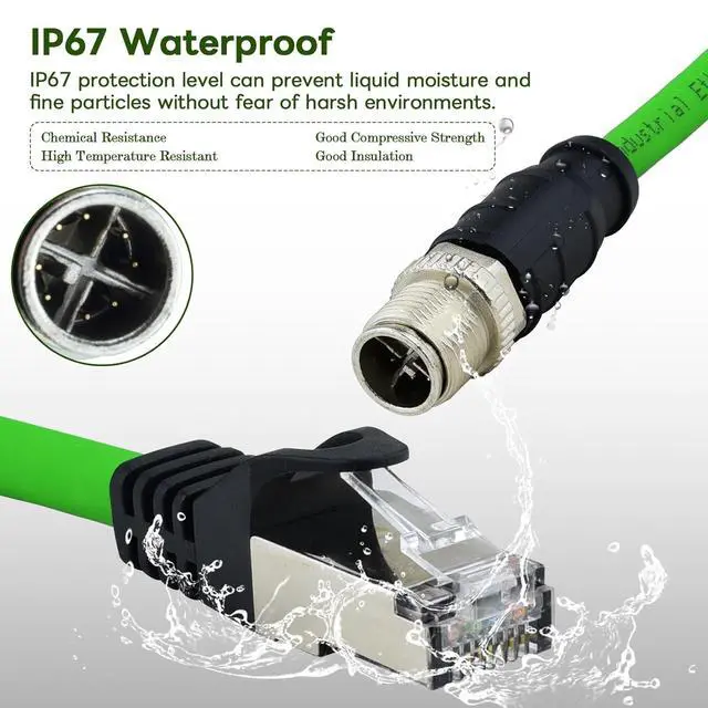 Alt view image 3 of 7 - M12 X-Coded 8 Pin to RJ45 Ethernet Cable 10Gbps Cat6A Industrial Ethernet Shielded Cable Waterproof for Cognex and Automation Application SFTP 26AWG 5m 16.5Ft