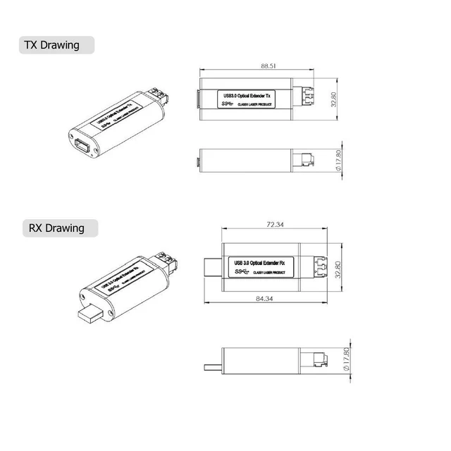 Alt view image 5 of 5 - Mini USB 3.0 Fiber Optic Extender to Max 250 Meters Over Single-Mode Fiber, Supports 5Gbps Speed (Over 2 Fibers)