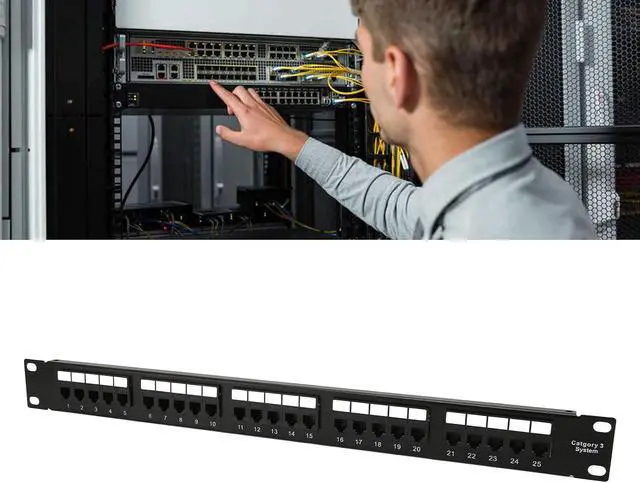 Alt view image 4 of 7 - Gavigain 25 Port Blank Keystone 1U Patch Panel, RJ11 Through Coupler 19" Metal Rackmount Housing with Back Bar for Cat5, Cat5e, Cat6 Cabling