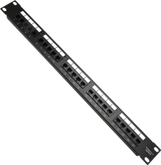 Main image of Gavigain 25 Port Blank Keystone 1U Patch Panel, RJ11 Through Coupler 19" Metal Rackmount Housing with Back Bar for Cat5, Cat5e, Cat6 Cabling