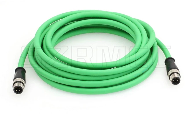 Main image of SZRMCC M12 Connector Ethernet Cable D-Code 4 Pin to 4 Pin Male Cat5e High Flex Waterproof Shielded Network Cable for Industrial Camera Sensor Automation (3M,Green)