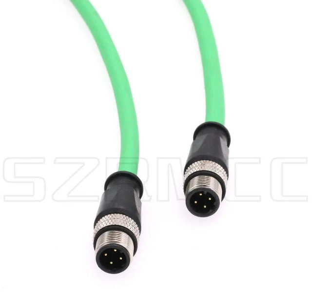 Alt view image 4 of 5 - SZRMCC M12 Connector Ethernet Cable D-Code 4 Pin to 4 Pin Male Cat5e High Flex Waterproof Shielded Network Cable for Industrial Camera Sensor Automation (3M,Green)