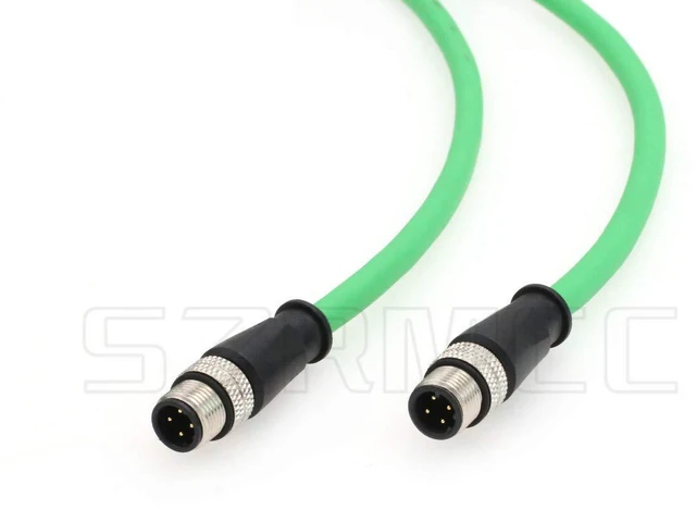 Alt view image 5 of 5 - SZRMCC M12 Connector Ethernet Cable D-Code 4 Pin to 4 Pin Male Cat5e High Flex Waterproof Shielded Network Cable for Industrial Camera Sensor Automation (3M,Green)