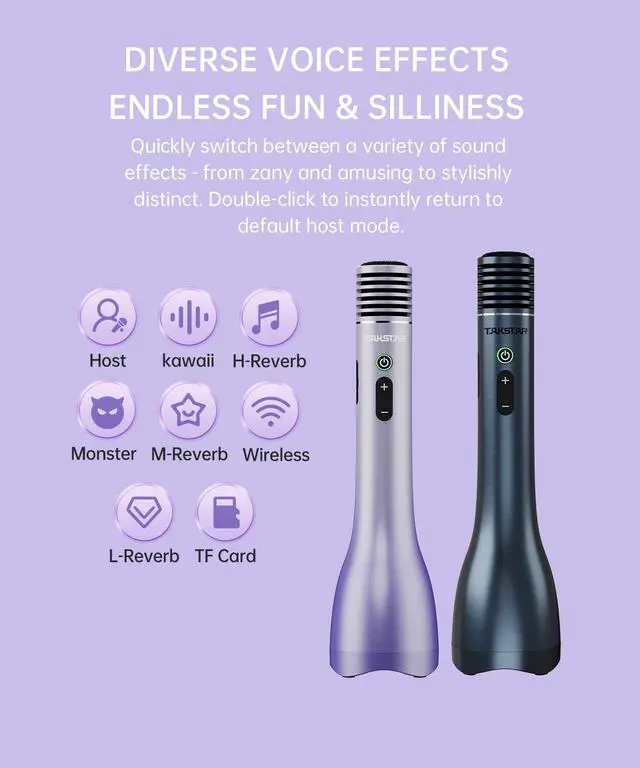 Alt view image 3 of 7 - TAKSTAR Bluetooth Microphone with OTG & TF Card, Wireless Mic & Voice Amplifier, 15W Handheld Karaoke Mic with Speaker, Noise Cancelling, 7 Sound Effects, for Singing Party Teaching Travel Speaking