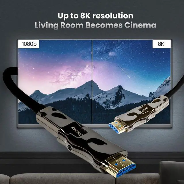 Alt view image 6 of 7 - Pacroban 25ft Fiber Optic HDMI Cable with Detachable Connectors, 4K@60Hz 4:4:4, 18Gbps Active Optical HDMI Cord, Micro HDMI Compatible, Slim in-Wall Cable for TV, Projector, Monitor, Gaming Console