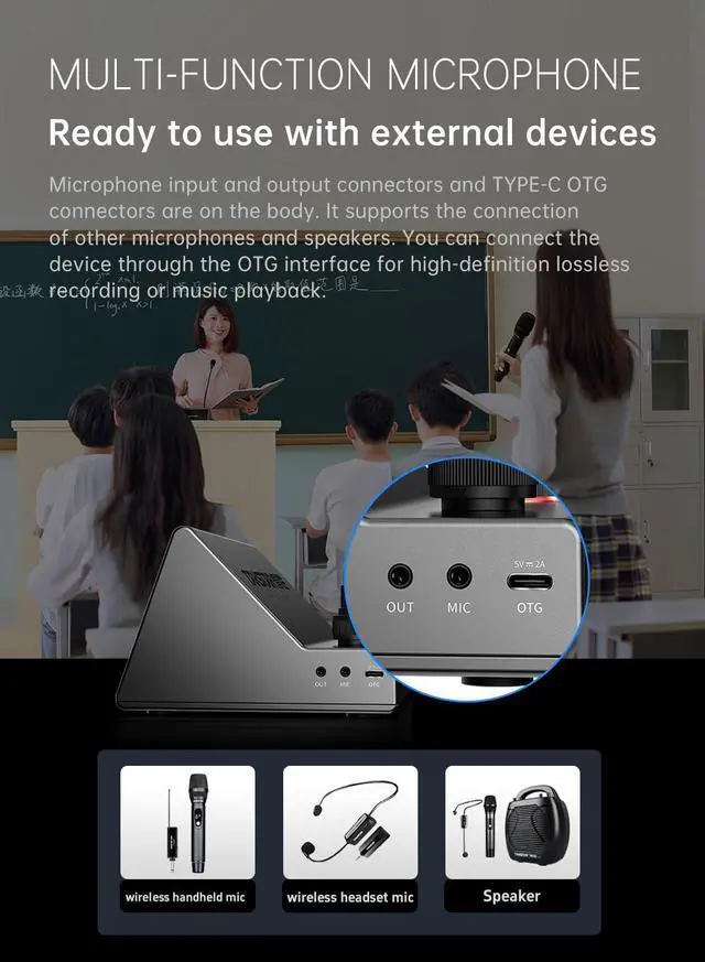 Alt view image 5 of 7 - TAKSTAR All in One Microphone Speaker with OTC & Bluetooth, 30W Microphone Speaker, Supports External Mic/Speakers/Android/iOS/PC, Pa System for Karaoke/Meeting/Speaking/Hosting/Church/Teach/Wedding