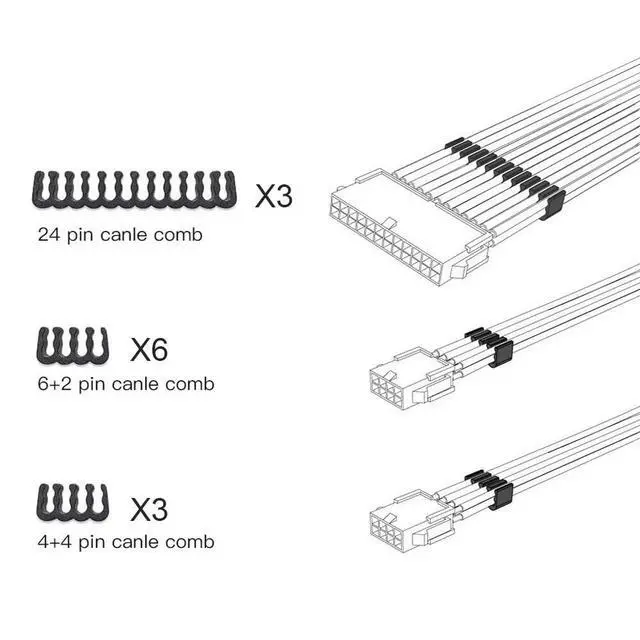 Alt view image 5 of 5 - KUNSR 300mm PSU Extension Cable 18AWG Power Cord 4 Kit Motherboard ATX 24Pin GPU PCI-E 8Pin CPU EPS(White)