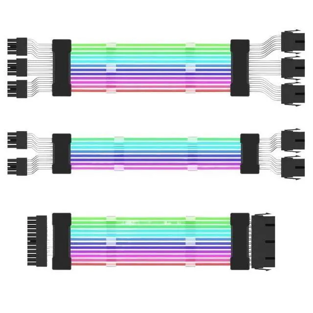 Alt view image 5 of 7 - KUNSR RGB Extension Cables Fan ARGBPower Extesion Cable Kit for Motherboard ATX 24Pin PCI-E GPU 8Pin(Graphics Card Three)