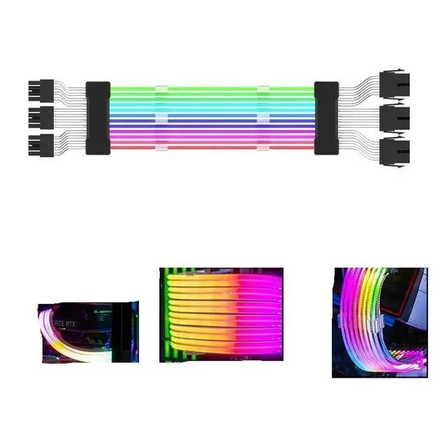 Alt view image 6 of 7 - KUNSR RGB Extension Cables Fan ARGBPower Extesion Cable Kit for Motherboard ATX 24Pin PCI-E GPU 8Pin(Graphics Card Three)