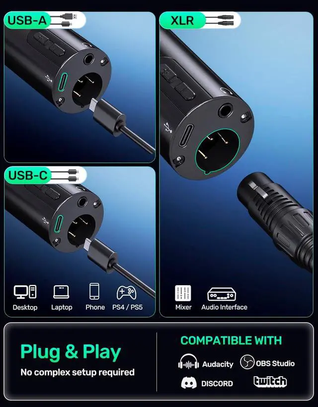 Alt view image 6 of 7 - Mic for Audiobook Recording, USB/XLR Dynamic Microphone, Noise-Canceling Handheld, Studio Mic Kit with Volume Control, Pop Filter, Ideal for Audiobook Recording, Narration, and Voice-Over Work