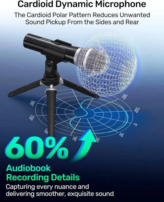 Alt view image 3 of 7 - Mic for Audiobook Recording, USB/XLR Dynamic Microphone, Noise-Canceling Handheld, Studio Mic Kit with Volume Control, Pop Filter, Ideal for Audiobook Recording, Narration, and Voice-Over Work