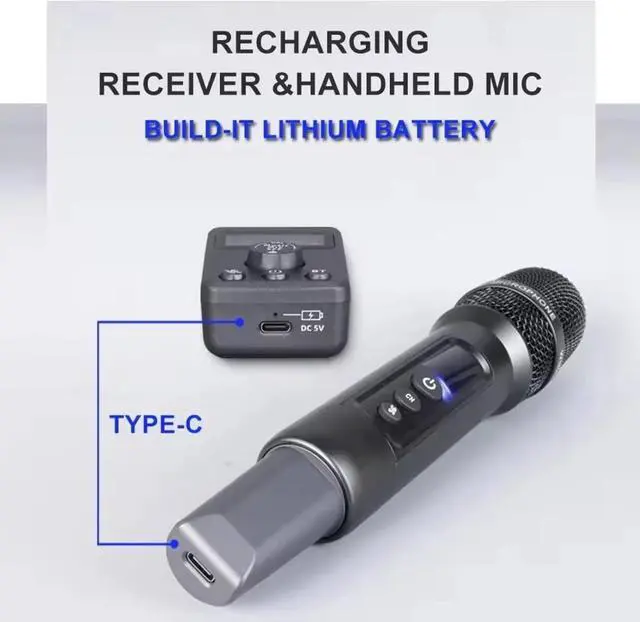 Alt view image 3 of 7 - Microphone, Rechargeable Dual Microphones Karaoke Cordless Mic with Receiver for Karaoke Singing Speech Church Compatible with Smartphone Laptop