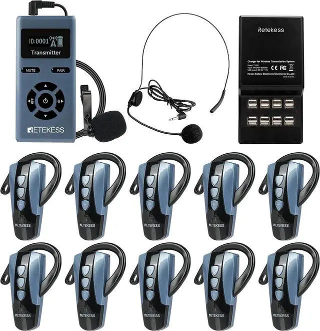 Main image of Retekess TT106S Tour Guide Headsets,Tour Guide Microphone and Speaker, Clear Sound Quality,2.4Ghz,200m,16 USB Charging Ports,Wireless Ear Hook Receiver for School,Travel (1 Transmitter 10 Receivers)