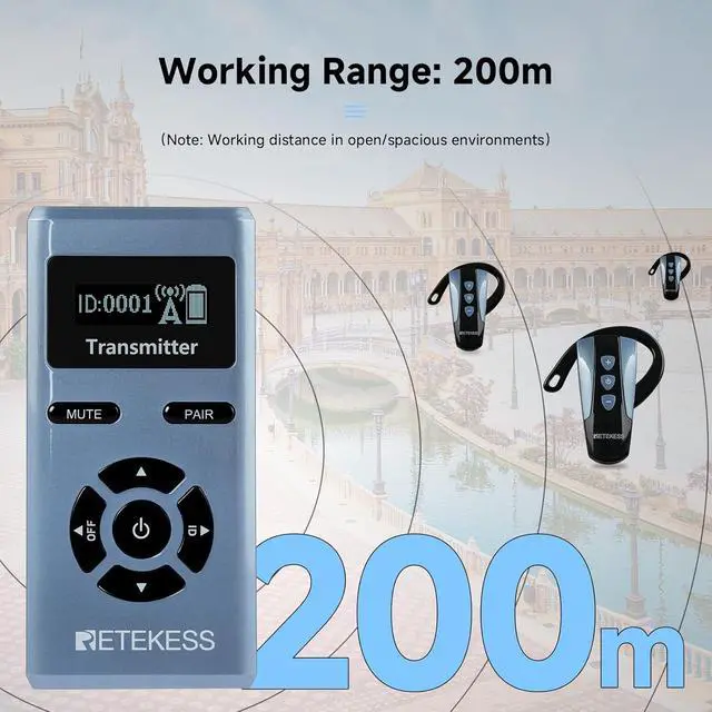 Alt view image 3 of 7 - Retekess TT106S Tour Guide Headsets,Tour Guide Microphone and Speaker, Clear Sound Quality,2.4Ghz,200m,16 USB Charging Ports,Wireless Ear Hook Receiver for School,Travel (1 Transmitter 10 Receivers)