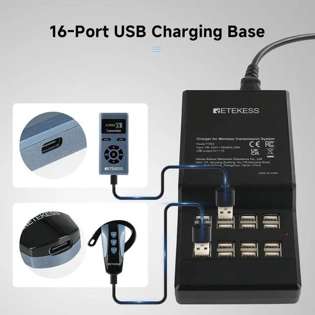 Alt view image 6 of 7 - Retekess TT106S Tour Guide Headsets,Tour Guide Microphone and Speaker, Clear Sound Quality,2.4Ghz,200m,16 USB Charging Ports,Wireless Ear Hook Receiver for School,Travel (1 Transmitter 10 Receivers)