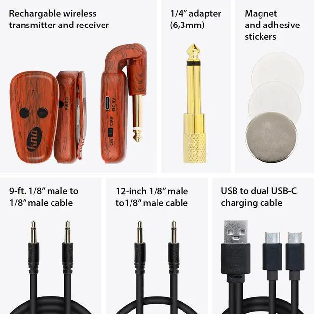 Alt view image 6 of 7 - KNA U-Wi Universal Wireless System, Guitar, Bass, Violin, Acoustic and Electric Instruments, UHF Wireless Audio for Piezo Pickups, 50m Range, Ultra-Low Latency, Interference-Free Connection