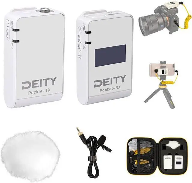 Main image of Deity Pocket Wireless Microphones 2.4Ghz Pocket Wireless System Lavalier Microphone with OLED Display for Vlog Video Interview YouTube Facebook Live DSLR Camera Smartphone Tablet (White)