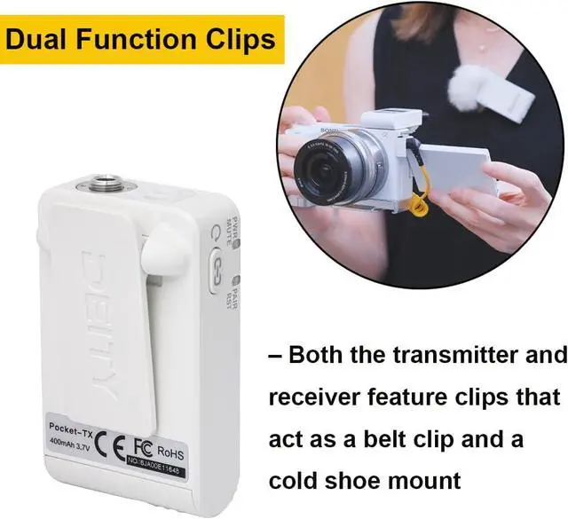 Alt view image 2 of 6 - Deity Pocket Wireless Microphones 2.4Ghz Pocket Wireless System Lavalier Microphone with OLED Display for Vlog Video Interview YouTube Facebook Live DSLR Camera Smartphone Tablet (White)