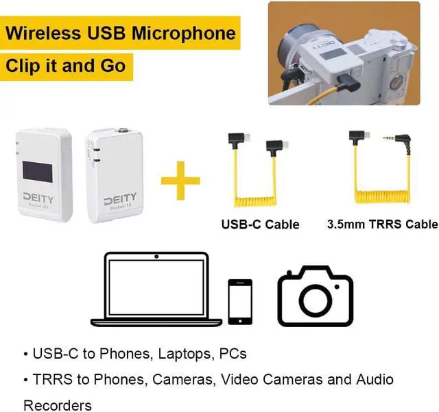Alt view image 3 of 6 - Deity Pocket Wireless Microphones 2.4Ghz Pocket Wireless System Lavalier Microphone with OLED Display for Vlog Video Interview YouTube Facebook Live DSLR Camera Smartphone Tablet (White)