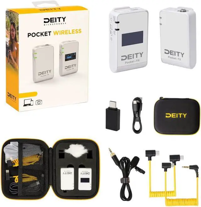 Alt view image 6 of 6 - Deity Pocket Wireless Microphones 2.4Ghz Pocket Wireless System Lavalier Microphone with OLED Display for Vlog Video Interview YouTube Facebook Live DSLR Camera Smartphone Tablet (White)
