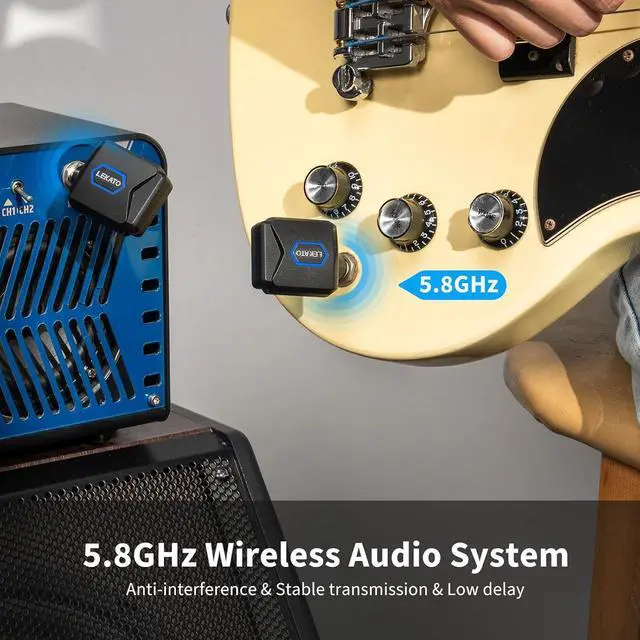 Alt view image 2 of 7 - LEKATO 5.8GHz Guitar Wireless System with Charging Case, Audio Wireless Guitar System with 4 Signal Channels Rechargeable Wireless Guitar Transmitter Receiver for Electric Guitar Bass Instruments