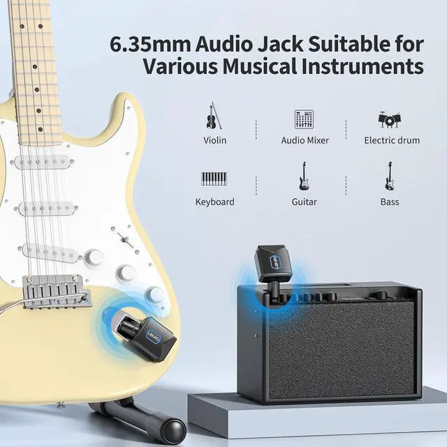 Alt view image 4 of 7 - LEKATO 5.8GHz Guitar Wireless System with Charging Case, Audio Wireless Guitar System with 4 Signal Channels Rechargeable Wireless Guitar Transmitter Receiver for Electric Guitar Bass Instruments
