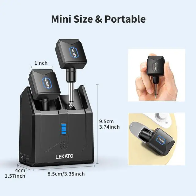Alt view image 6 of 7 - LEKATO 5.8GHz Guitar Wireless System with Charging Case, Audio Wireless Guitar System with 4 Signal Channels Rechargeable Wireless Guitar Transmitter Receiver for Electric Guitar Bass Instruments