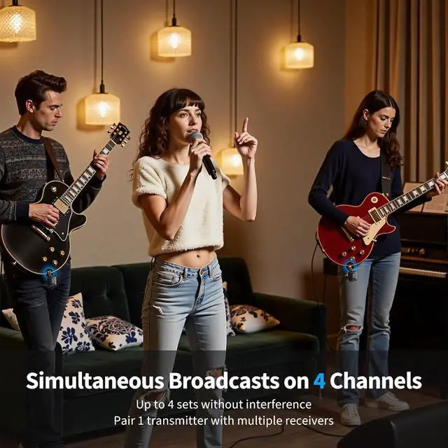 Alt view image 7 of 7 - LEKATO 5.8GHz Guitar Wireless System with Charging Case, Audio Wireless Guitar System with 4 Signal Channels Rechargeable Wireless Guitar Transmitter Receiver for Electric Guitar Bass Instruments